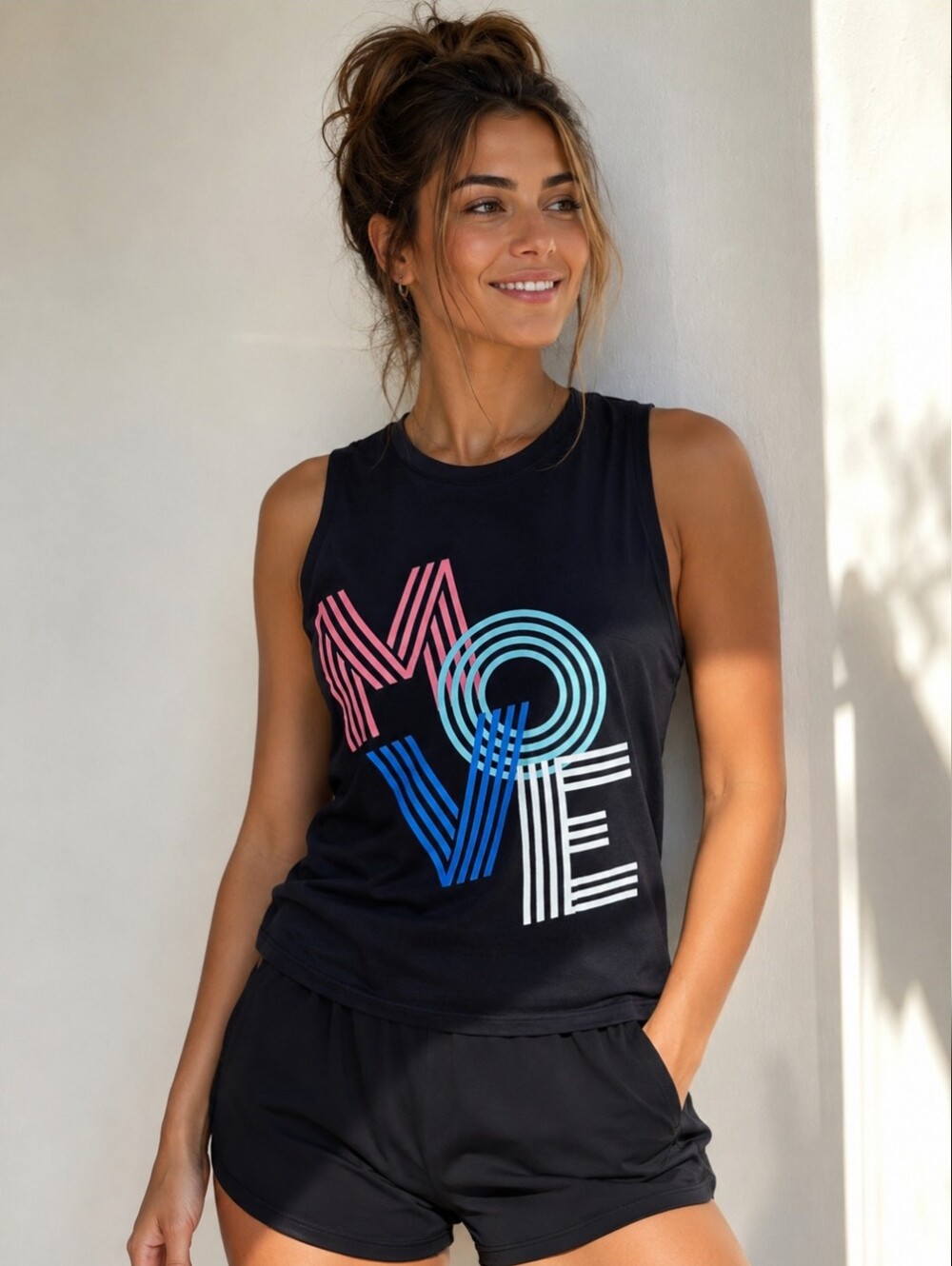 Women’s Black Graphic Muscle Tank Top with LOVE Print